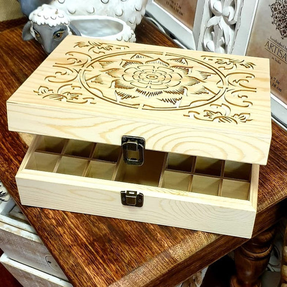 Essential Oil Box - Wood carved Lotus Flower